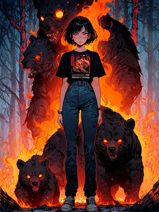 Fire bear black T shirt